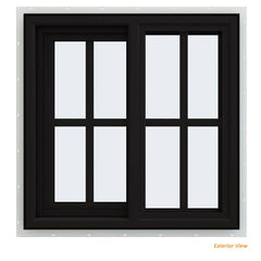 24x24 Black Viny PVC Sliding Windows With Colonial Grids Grilles