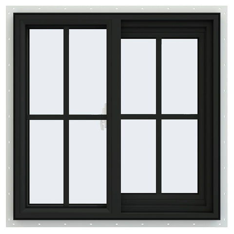 36x36 Black Vinyl Sliding Window With Colonial Grids Grilles