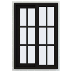 24x36 Black Color Vinyl Sliding Window With Colonial Grids Grilles