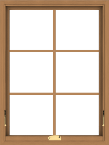 WDMA 30x40 (29.5 x 39.5 inch) Oak Wood Dark Brown Bronze Aluminum Crank out Awning Window with Colonial Grids Interior