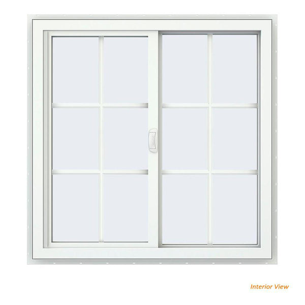 35x35 34.5x34.5 White Vinyl Sliding Window With Colonial Grids Grilles