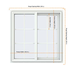 34x34 33.5x33.5 White Vinyl Sliding Window With Colonial Grids Grilles