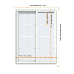 36x48 35.5x47.5 White Vinyl Sliding Window With Colonial Grids Grilles