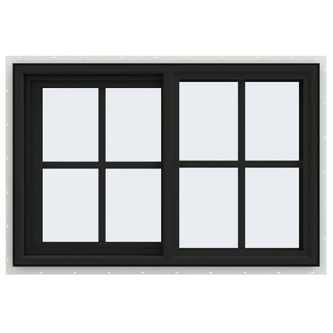 36x24 Black Vinyl Sliding Window With Colonial Grids Grilles