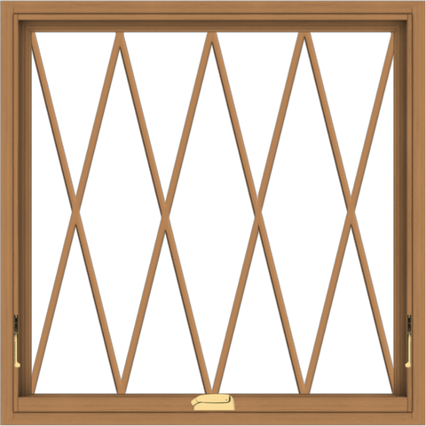 WDMA 34x34 (33.5 x 33.5 inch) Oak Wood Dark Brown Bronze Aluminum Crank out Awning Window without Grids with Diamond Grills