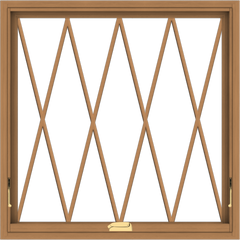 WDMA 36x36 (35.5 x 35.5 inch) Oak Wood Dark Brown Bronze Aluminum Crank out Awning Window without Grids with Diamond Grills