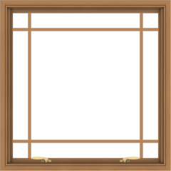 WDMA 36x36 (35.5 x 35.5 inch) Oak Wood Green Aluminum Push out Awning Window with Prairie Grilles