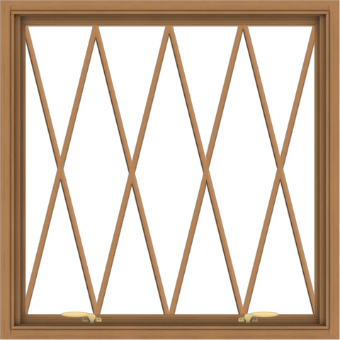 WDMA 34x34 (33.5 x 33.5 inch) Oak Wood Green Aluminum Push out Awning Window without Grids with Diamond Grills