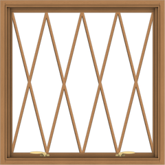 WDMA 36x36 (35.5 x 35.5 inch) Oak Wood Green Aluminum Push out Awning Window without Grids with Diamond Grills