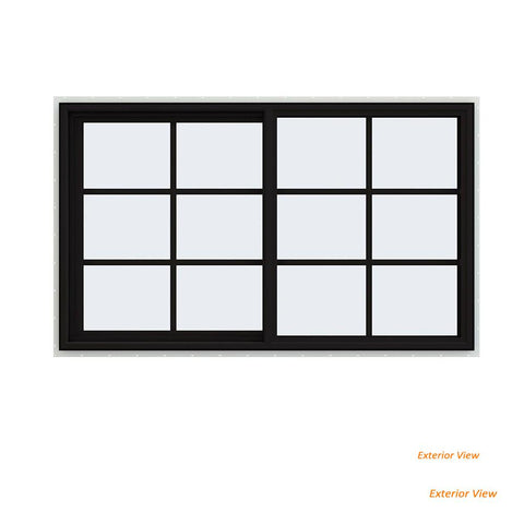 60x36 Black Vinyl Sliding Window With Colonial Grids Grilles
