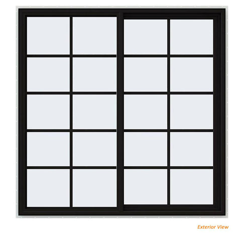 59.5x59.5 60x60 Black Vinyl Sliding Window With Colonial Grids Grilles