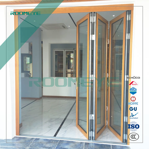 Aluminium wood composite glass door, swing door, folding sliding door on China WDMA