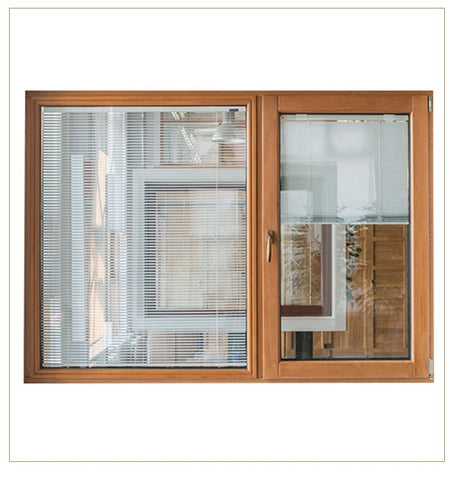 Aluminum Wood Inward Opening Casement Windows with Built in Blinds on China WDMA