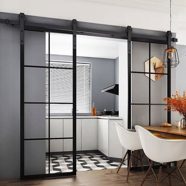 WDMA Metal framed glass sliding doors with barn door hardware kit