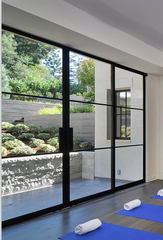 WDMA Modern Front Entry Soundproof Glazed Glass Wrought Iron Double Doors