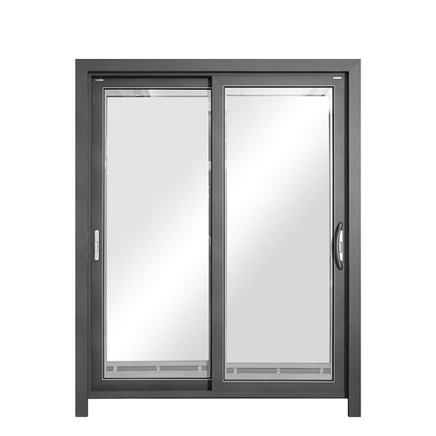 DJYP D136B wood grain color soundproof sliding glass patio doors standard size aluminium door and window manufacturer on China WDMA