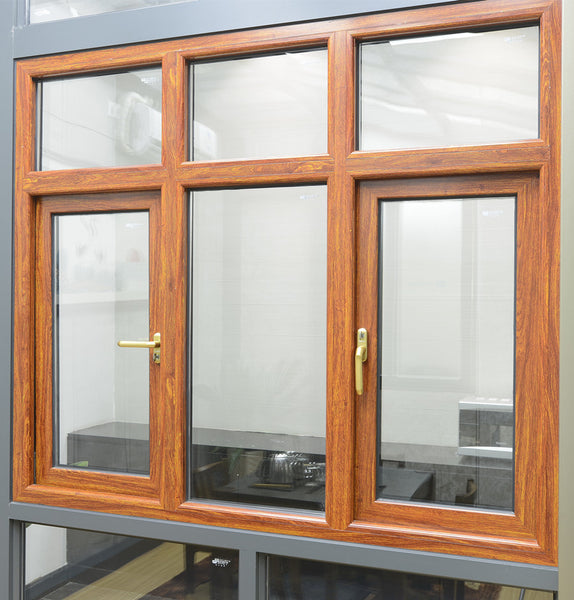 High quality wooden color German brand hardware Aluminum casement window & door double glazed on China WDMA