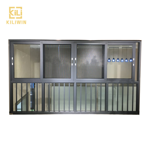 Kiliwin bottom fixed glass panels grey finish single aluminum sliding window frame price philippines on China WDMA