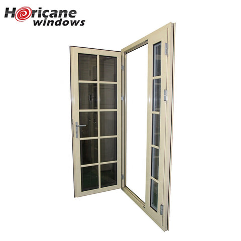 Modern residential large aluminum double hinged patio security doors with built in blinds on China WDMA