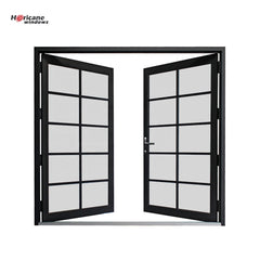 New design factory price modern entry black powder coated exterior glass aluminium double door for sale on China WDMA