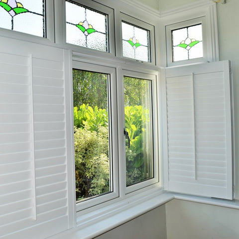 Poly wood or PVC plantation window shutters with 63 and 89mm louver at low price on China WDMA