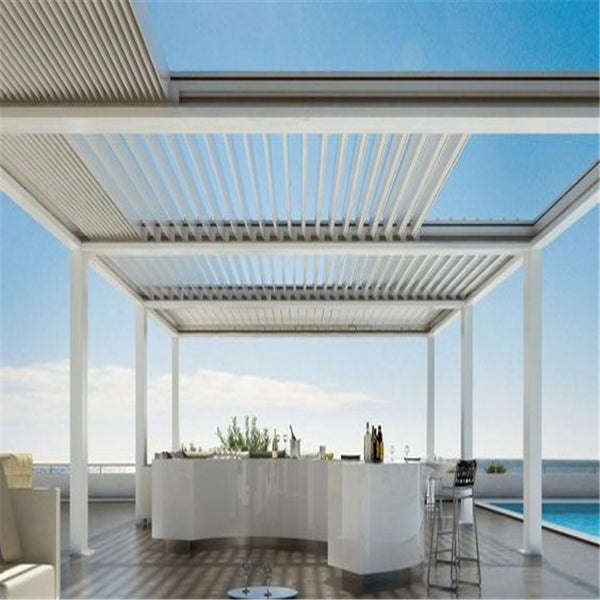 Best Electric Exterior Customized Aluminum Pergola With Rainproof Louver Roof System Aluminum Pergola
