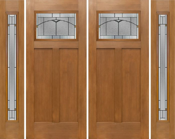 WDMA 100x80 Door (8ft4in by 6ft8in) Exterior Fir Craftsman Top Lite Double Entry Door Sidelights TP Glass 1
