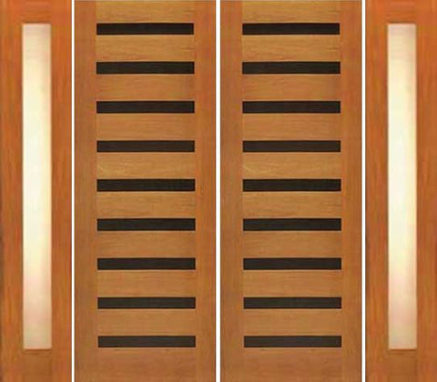 WDMA 108x80 Door (9ft by 6ft8in) Exterior Tropical Hardwood Double Door with Two Sidelights Modern Horizontal Heavy Iron Inserts 1