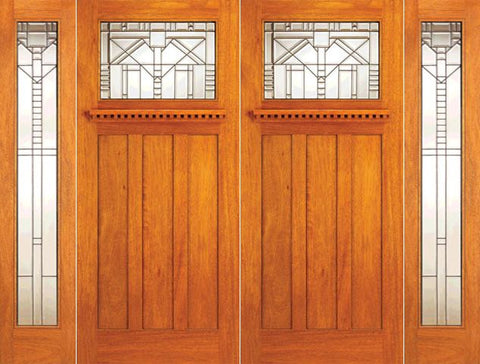 WDMA 108x84 Door (9ft by 7ft) Exterior Mahogany Mission Style Double Door and Full lite Two Sidelights 1