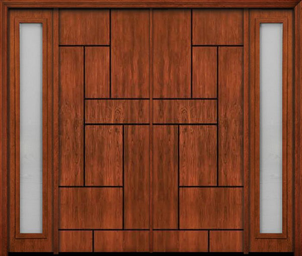 WDMA 108x96 Door (9ft by 8ft) Exterior Cherry 96in Contemporary Lines Groove Double Entry Door Sidelights 1