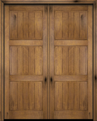 WDMA 120x80 Door (10ft by 6ft8in) Exterior Barn Mahogany 3 Panel V-Grooved Plank Rustic-Old World or Interior Double Door 1