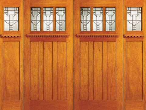 WDMA 120x80 Door (10ft by 6ft8in) Exterior Mahogany Mission Style Double Door and Two Sidelights 1