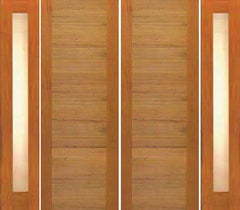 WDMA 120x80 Door (10ft by 6ft8in) Exterior Tropical Hardwood Double Door Two Sidelights Contemporary Horizontal Groove Panel 1