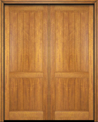 WDMA 120x80 Door (10ft by 6ft8in) Interior Swing Mahogany 2 Panel V-Grooved Plank Rustic-Old World Exterior or Double Door 1
