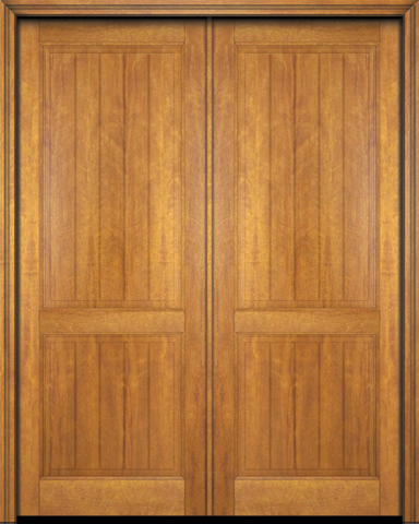 WDMA 120x84 Door (10ft by 7ft) Interior Swing Mahogany 2 Panel V-Grooved Plank Rustic-Old World Exterior or Double Door 1