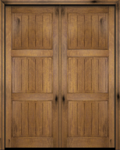 WDMA 120x96 Door (10ft by 8ft) Interior Swing Mahogany 3 Panel V-Grooved Plank Rustic-Old World Exterior or Double Door 1