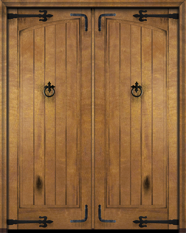 WDMA 120x96 Door (10ft by 8ft) Exterior Barn Mahogany Arch Panel Rustic V-Grooved Plank or Interior Double Door with Corner Straps / Straps 2