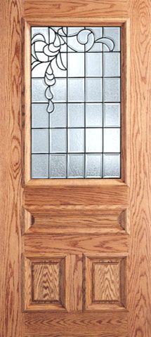WDMA 30x80 Door (2ft6in by 6ft8in) Exterior Mahogany Grid Design Decorative Glass 3-Panel 1/2 Lite Front Single Door 1