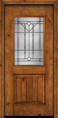WDMA 30x80 Door (2ft6in by 6ft8in) Exterior Knotty Alder Alder Rustic V-Grooved Panel 1/2 Lite Single Entry Door Riverwood Glass 1