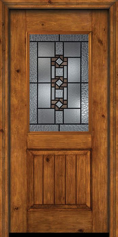 WDMA 30x80 Door (2ft6in by 6ft8in) Exterior Knotty Alder Alder Rustic V-Grooved Panel 1/2 Lite Single Entry Door Mission Ridge Glass 1