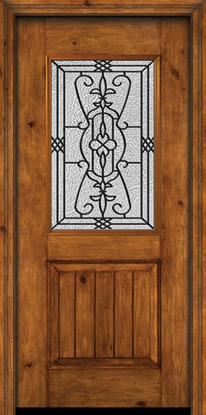 WDMA 30x80 Door (2ft6in by 6ft8in) Exterior Knotty Alder Alder Rustic V-Grooved Panel 1/2 Lite Single Entry Door Jacinto Glass 1