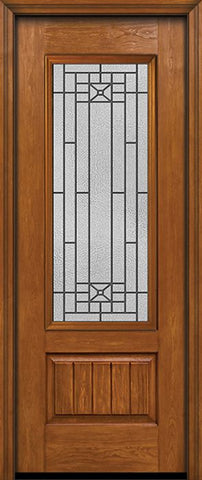 WDMA 30x96 Door (2ft6in by 8ft) Exterior Cherry 96in Plank Panel 3/4 Lite Single Entry Door Courtyard Glass 1