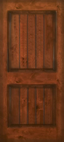 WDMA 32x80 Door (2ft8in by 6ft8in) Exterior Knotty Alder 80in 2 Panel Square V-Grooved Estancia Alder Door 1
