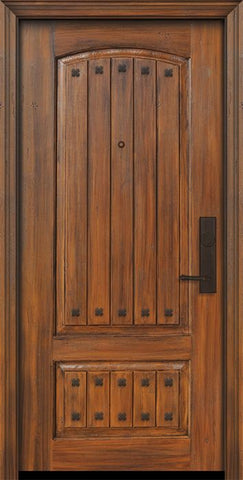 WDMA 32x80 Door (2ft8in by 6ft8in) Exterior Cherry IMPACT | 80in 2 Panel Arch V-Grooved or Knotty Alder Door with Clavos 1
