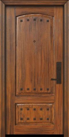 WDMA 32x80 Door (2ft8in by 6ft8in) Exterior Cherry IMPACT | 80in 2 Panel Arch or Knotty Alder Door with Clavos 1