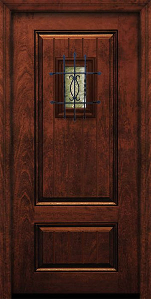 WDMA 32x80 Door (2ft8in by 6ft8in) Exterior Mahogany 80in 2 Panel Square V-Grooved Door with Speakeasy 1