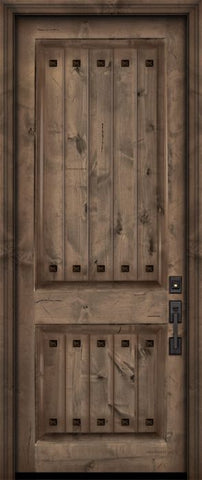 WDMA 32x96 Door (2ft8in by 8ft) Exterior Knotty Alder 96in 2 Panel V-Grooved Estancia Alder Door with Clavos 2