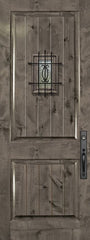 WDMA 32x96 Door (2ft8in by 8ft) Exterior Knotty Alder 96in 2 Panel V-Grooved Estancia Alder Door with Speakeasy 1