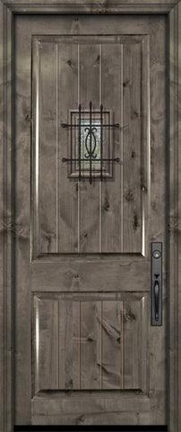 WDMA 32x96 Door (2ft8in by 8ft) Exterior Knotty Alder 96in 2 Panel V-Grooved Estancia Alder Door with Speakeasy 2