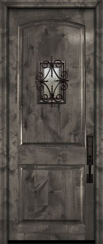 WDMA 32x96 Door (2ft8in by 8ft) Exterior Knotty Alder 96in Arch 2 Panel Estancia Alder Door with Speakeasy 2